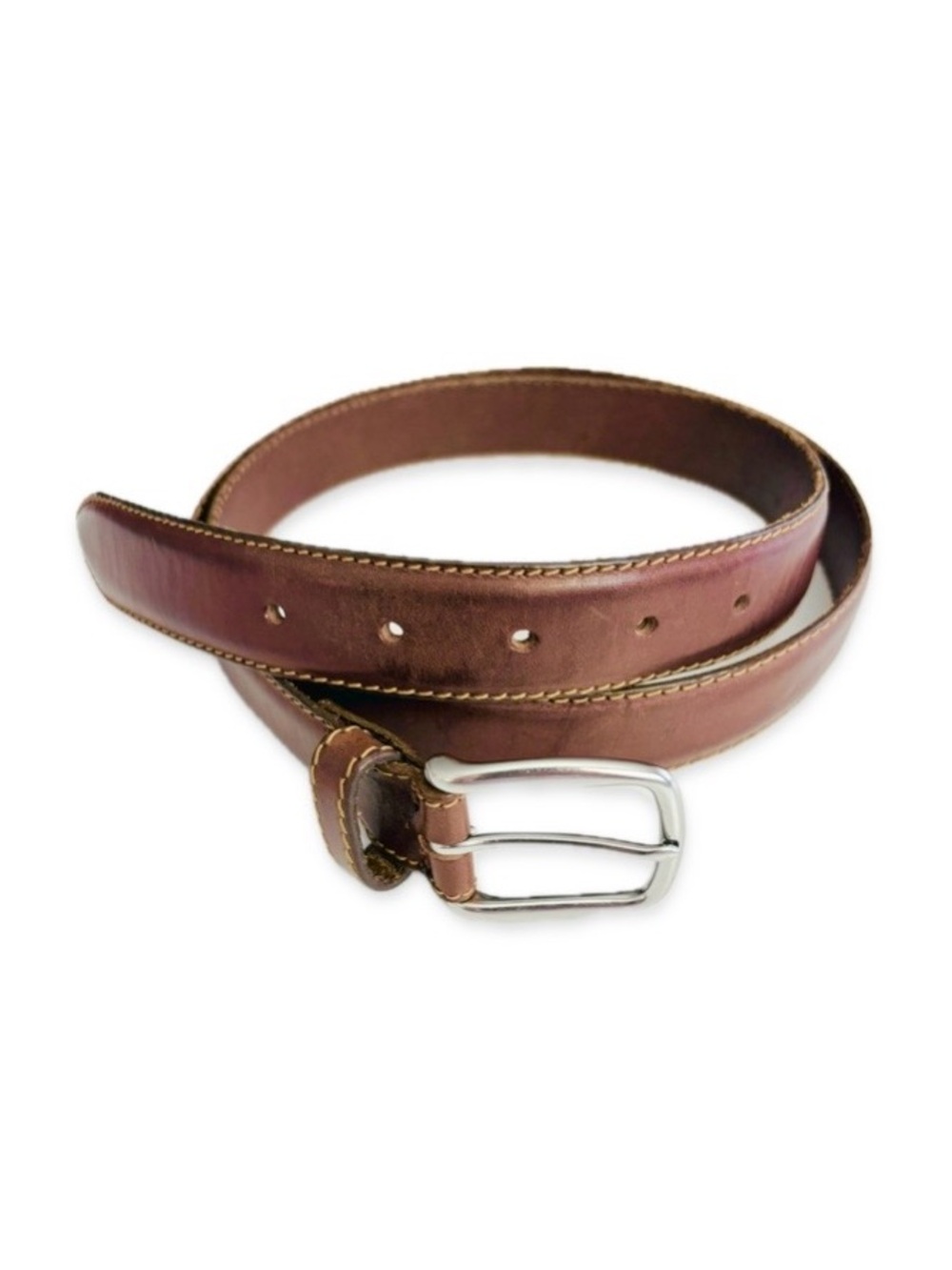 Allen Edmonds Brown Leather Belt Size 44 USA Made Silver Buckle Dress Casual